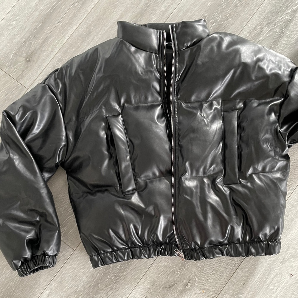 Faux leather bomber